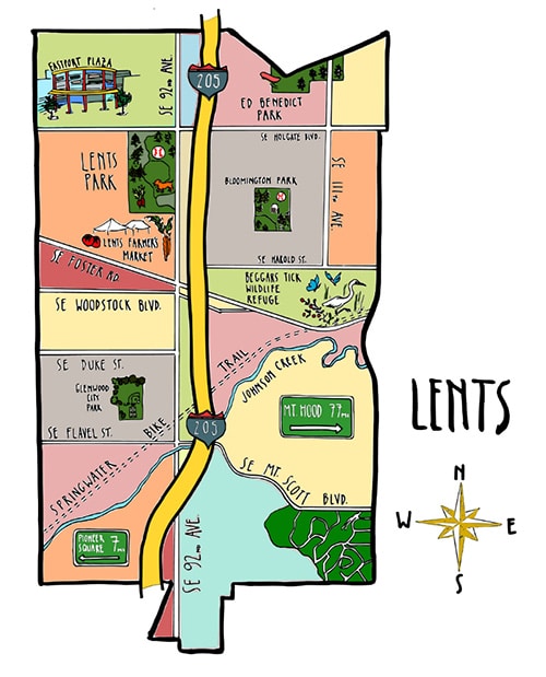 lents neighborhood map taken from Lents map by Johanna PalMieri, 2016